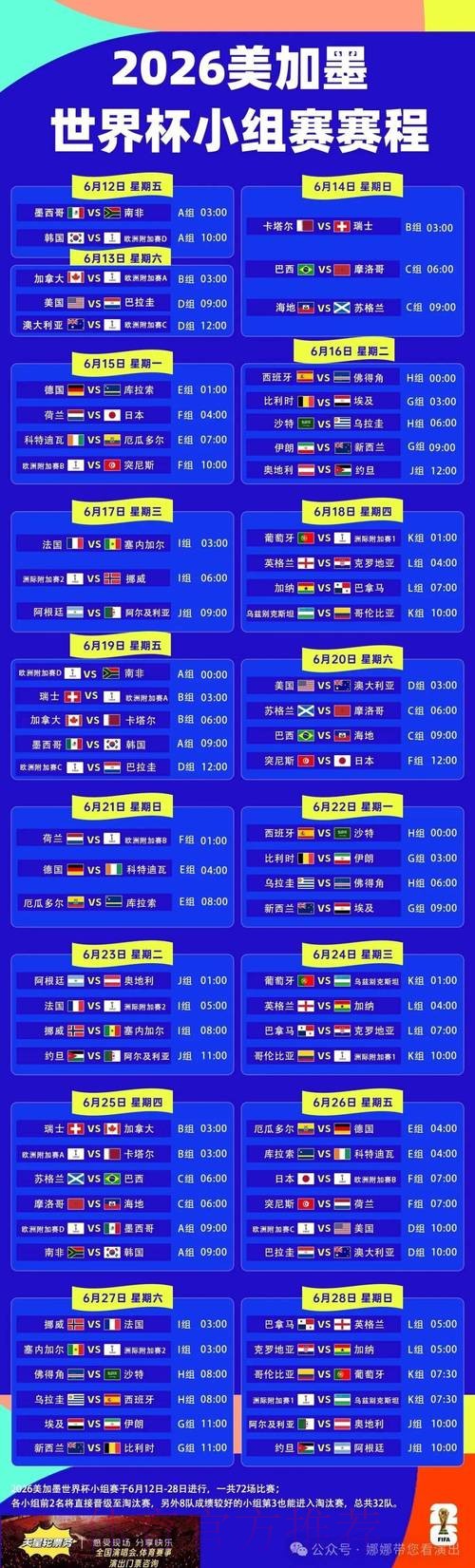 2026世界杯每日赛程高清版比赛时间表在哪里看